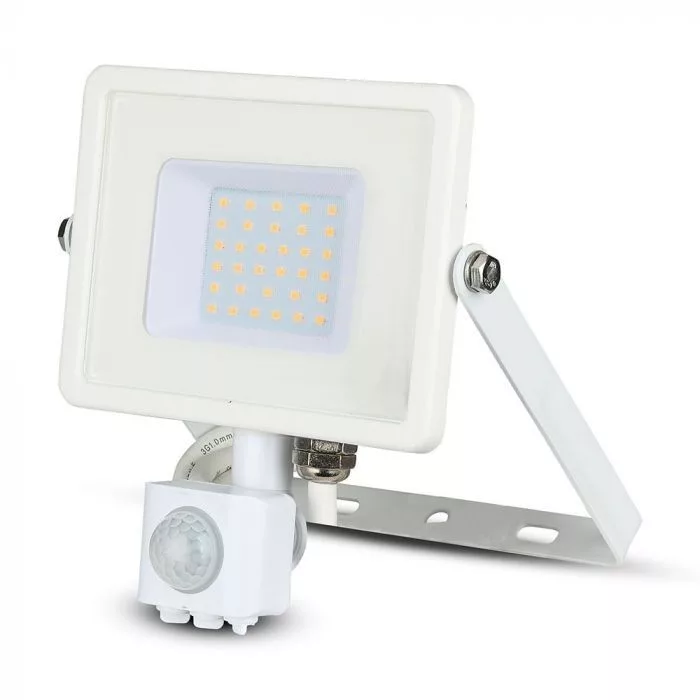 V-TAC LED reflektor Samsung Chip 30W 2400lm 6500K, mozgásérzékelővel, fehér házzal - 459