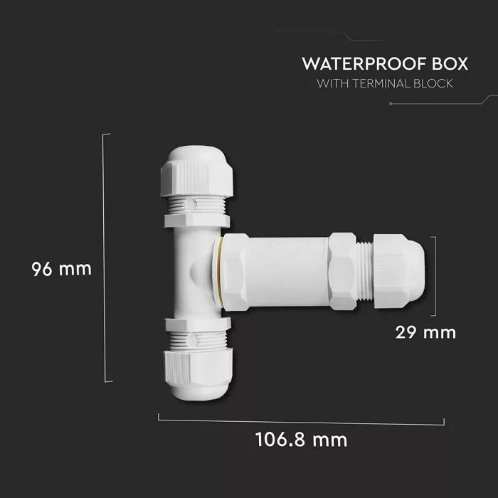 V-TAC vízálló kötődoboz, T elosztó, 8-12 mm IP68, fehér - 5979 - Image 3