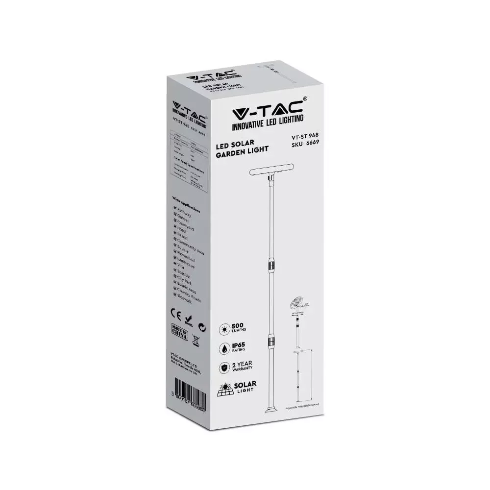 V-TAC napelemes kerti lámpa állítható magassággal, 129 cm, 8W 500lm 7,4V 2000mAh, 4000K, fekete színű - 6669 - Image 8