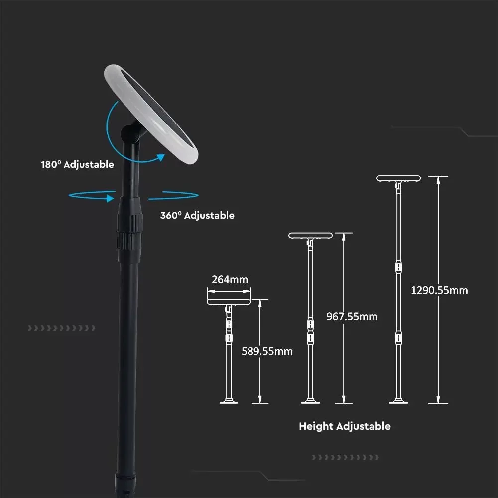 V-TAC napelemes kerti lámpa állítható magassággal, 129 cm, 8W 500lm 7,4V 2000mAh, 4000K, fekete színű - 6669 - Image 2