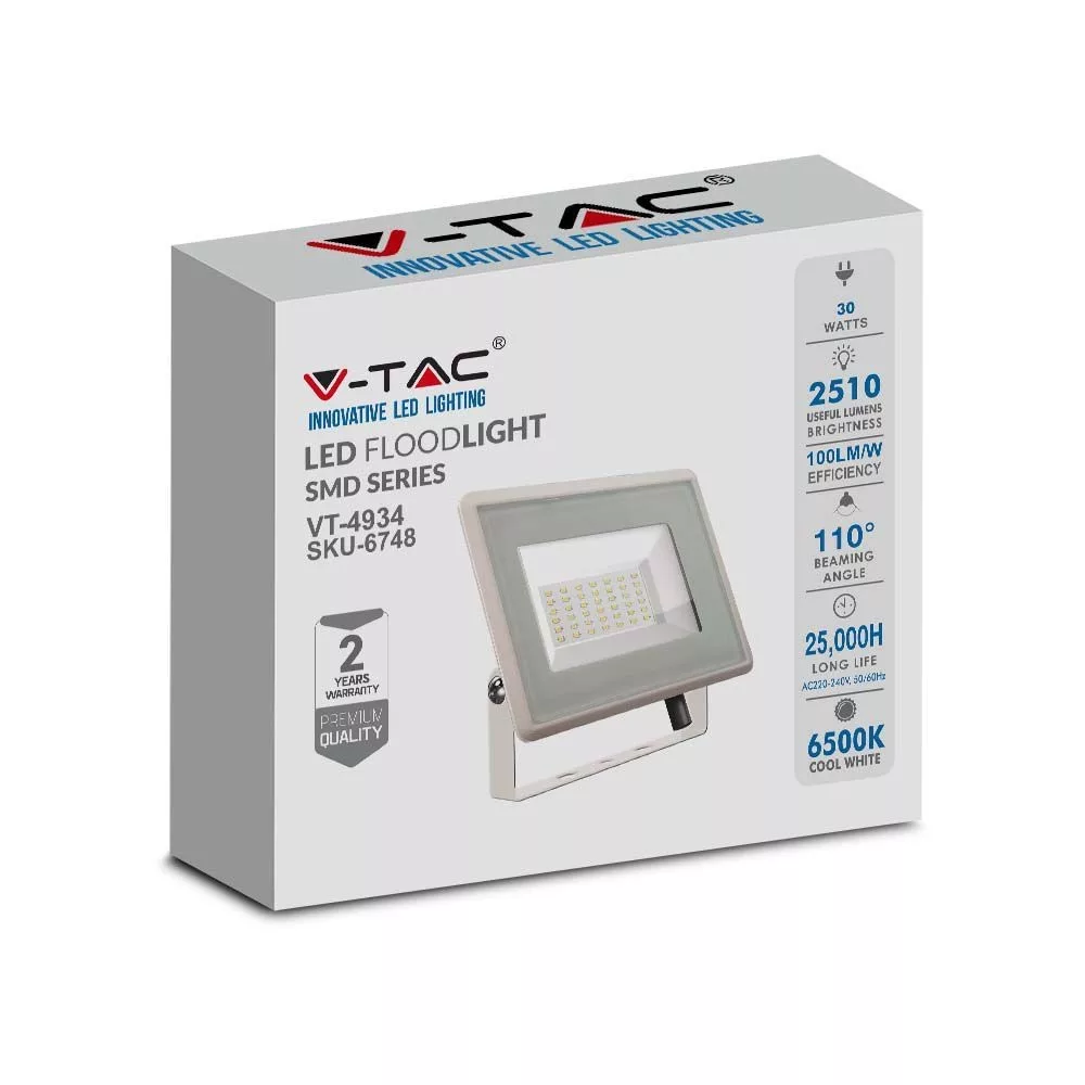 V-TAC LED reflektor 30W 2510lm 100o 6400K fehér házas "E" széria - 6748 - Image 8