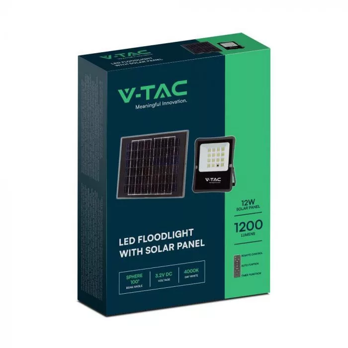 V-TAC Napelemes LED reflektor 12W 1200lm 3,2V 10000mAh 4000K, távirányítóval, fekete - 6967 - Image 9