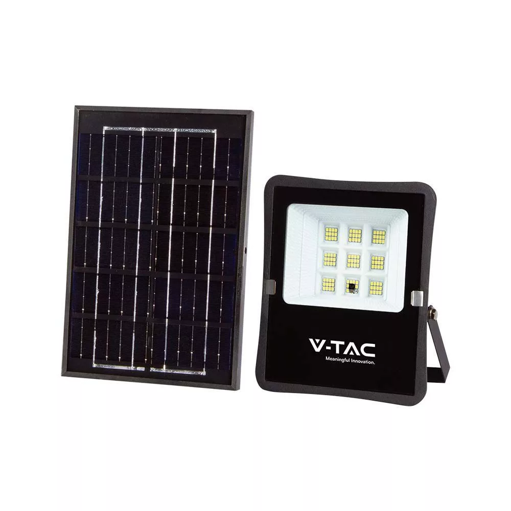 V-TAC Napelemes LED reflektor 12W 1200lm 3,2V 10000mAh 4000K, távirányítóval, fekete - 6967