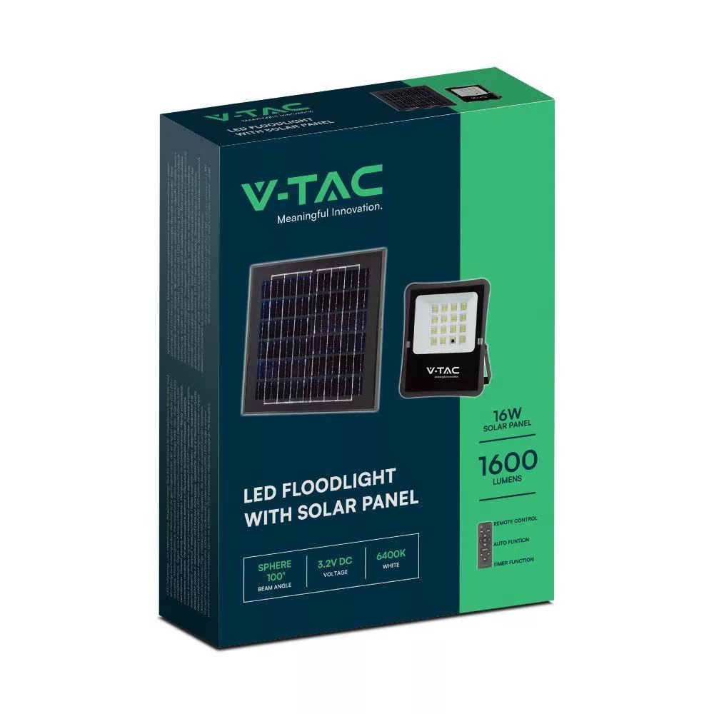V-TAC Napelemes LED reflektor 16W 1600lm 3,2V 15000mAh 6400K, távirányítóval, fekete - 6968 - Image 10