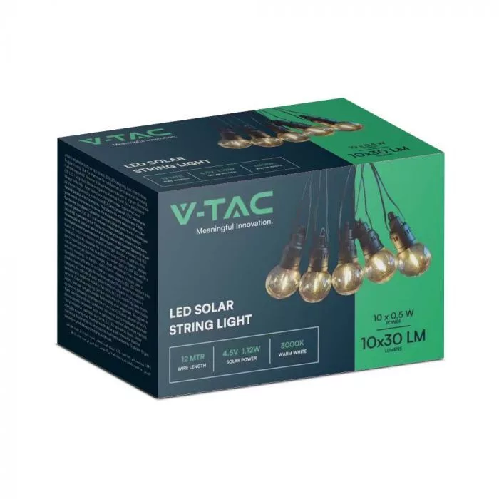 V-TAC napelemes LED party fényfüzér 12 m, 10 db fényforrással, 5W 300lm 3,7V 1200mAh, 3000K, távirányítóval, fekete színű - 7804 - Image 5