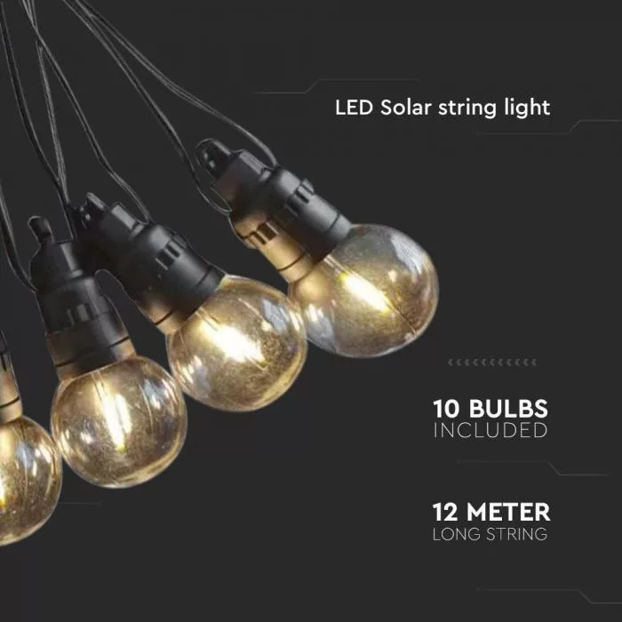 V-TAC napelemes LED party fényfüzér 12 m, 10 db fényforrással, 5W 300lm 3,7V 1200mAh, 3000K, távirányítóval, fekete színű - 7804 - Image 4