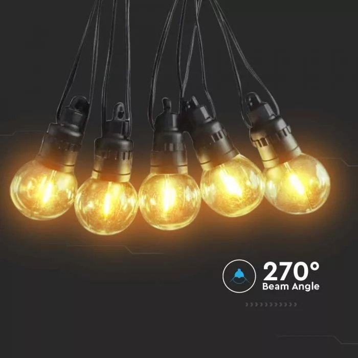 V-TAC napelemes LED party fényfüzér 12 m, 10 db fényforrással, 5W 300lm 3,7V 1200mAh, 3000K, távirányítóval, fekete színű - 7804 - Image 2