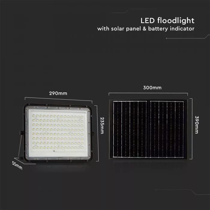 V-TAC Napelemes LED reflektor 20W 1800lm 3,2V 16000mAh 6500K, 3m vezetékkel, cserélhető akkumulátorral, távirányítóval, fekete - 7827 - Image 5