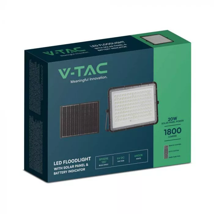 V-TAC Napelemes LED reflektor 20W 1800lm 3,2V 16000mAh 4000K, 3m vezetékkel, cserélhető akkumulátorral, távirányítóval, fekete - 7828 - Image 6