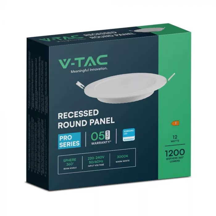 V-TAC süllyesztett kör alakú MINI LED panel 12W 1200lm 3000K (Samsung Chip) - 78611 - Image 4