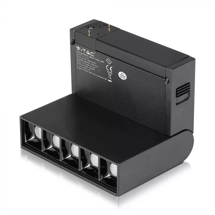 V-TAC dönthető LED spotlámpa mágneses sínhez, 10W 700lm 24V, 3000K, 30o, CRI: >90, UGR<19, fekete színű - 7962