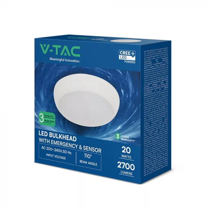 V-TAC LED mennyezeti lámpa (Cree LED) 8W-16W-20W 3in1 3000K-4000K-6500K IP65 mikrohullám érzékelő + vészvilágító funkció - 812-24-6 - Image 6