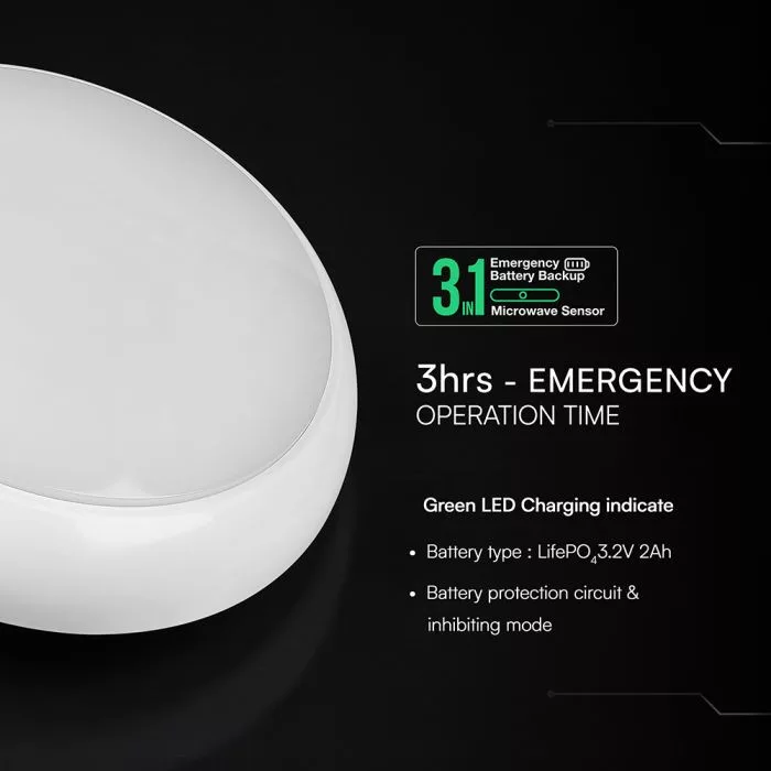 V-TAC LED mennyezeti lámpa (Cree LED) 8W-16W-20W 3in1 3000K-4000K-6500K IP65 mikrohullám érzékelő + vészvilágító funkció - 812-24-6 - Image 2