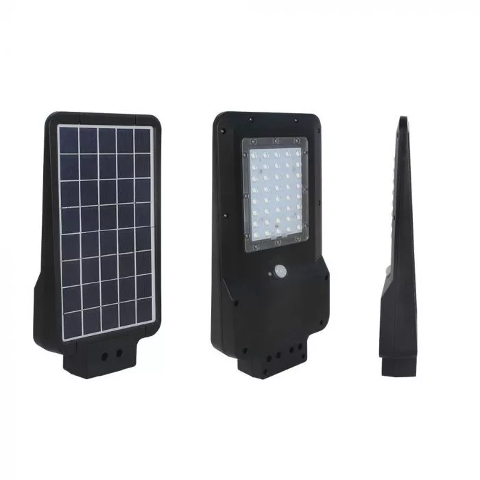 V-TAC Utcai napelemes lámpa 15W 1600lm 7,4V 5400mAh 6000K, oszlopra szerelhető, PIR szenzorral, fekete - 8548