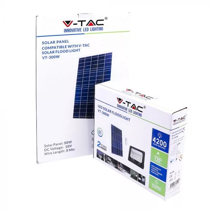 V-TAC Napelemes LED reflektor 50W 4200lm 3,2V 25000mAh 4000K, 5 m vezetékkel, UV álló, távirányítóval, fekete - 8578 - Image 6