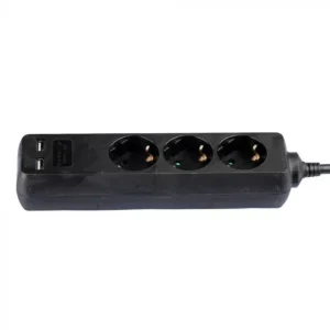 V-TAC 3-as hosszabbító kapcsolóval + 2 USB-A port, 1,5 m vezetékkel, fekete - 8776