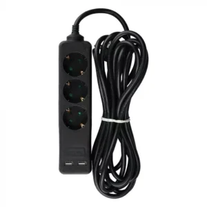 V-TAC 3-as hosszabbító kapcsolóval + 2 USB-A port, 5 m vezetékkel, fekete - 8777