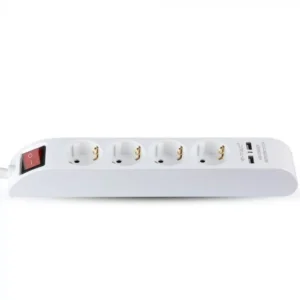 V-TAC 4-es hosszabbító kapcsolóval + 2 USB-A port, 1,4 m vezetékkel, fehér - 8808