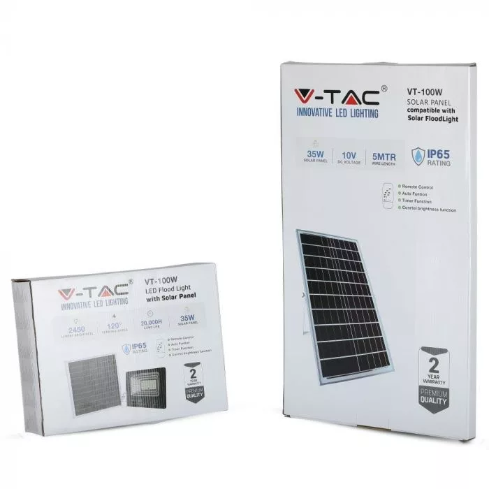 V-TAC Napelemes LED reflektor 35W 2450lm 3,2V 15000mAh 6000K, 5 m vezetékkel, UV álló, távirányítóval, fekete - 94012 - Image 4