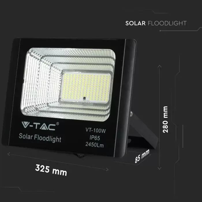 V-TAC Napelemes LED reflektor 35W 2450lm 3,2V 15000mAh 6000K, 5 m vezetékkel, UV álló, távirányítóval, fekete - 94012 - Image 9
