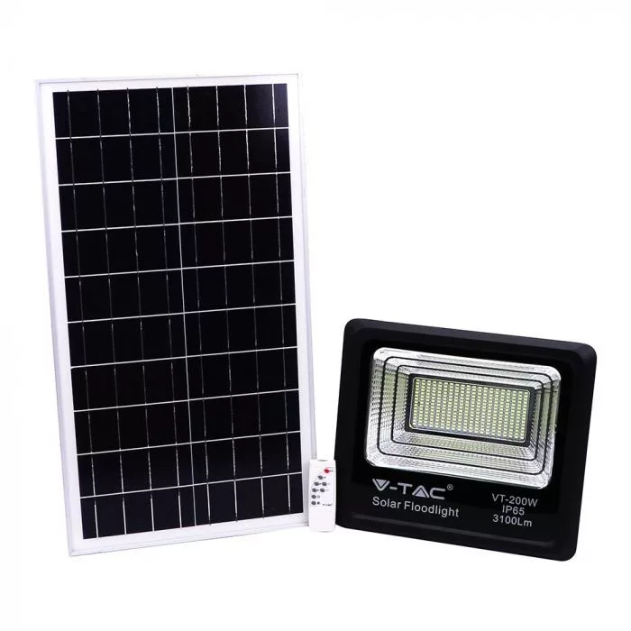 V-TAC Napelemes LED reflektor 40W 3100lm 3,2V 20000mAh 6000K, 5 m vezetékkel, UV álló, távirányítóval, fekete - 94026
